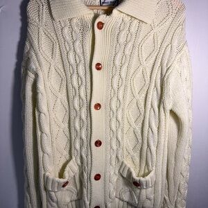 Vintage Men’s Cream Cable Knit Cardigan
